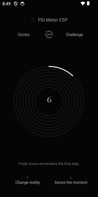 Actual PSI Meter ESP Android interface with circular progress and touch controls.
